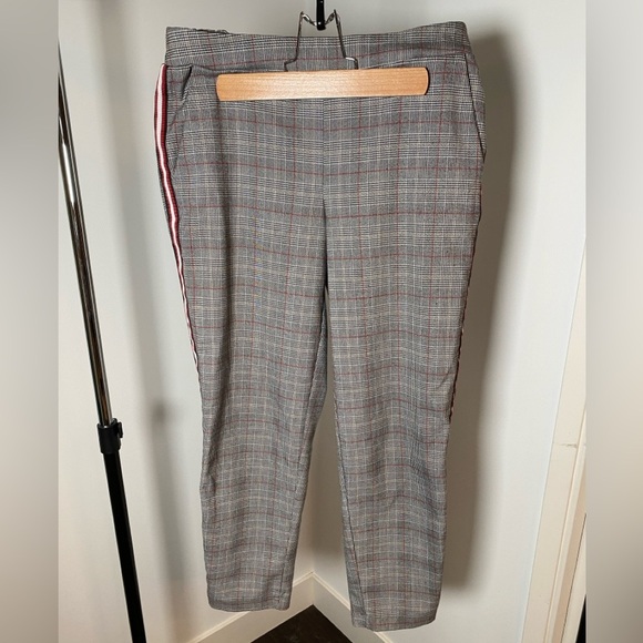 Gray Checkered Plaid Pants with Red and White Side Stripe Accent - Size 36 - Picture 3 of 8
